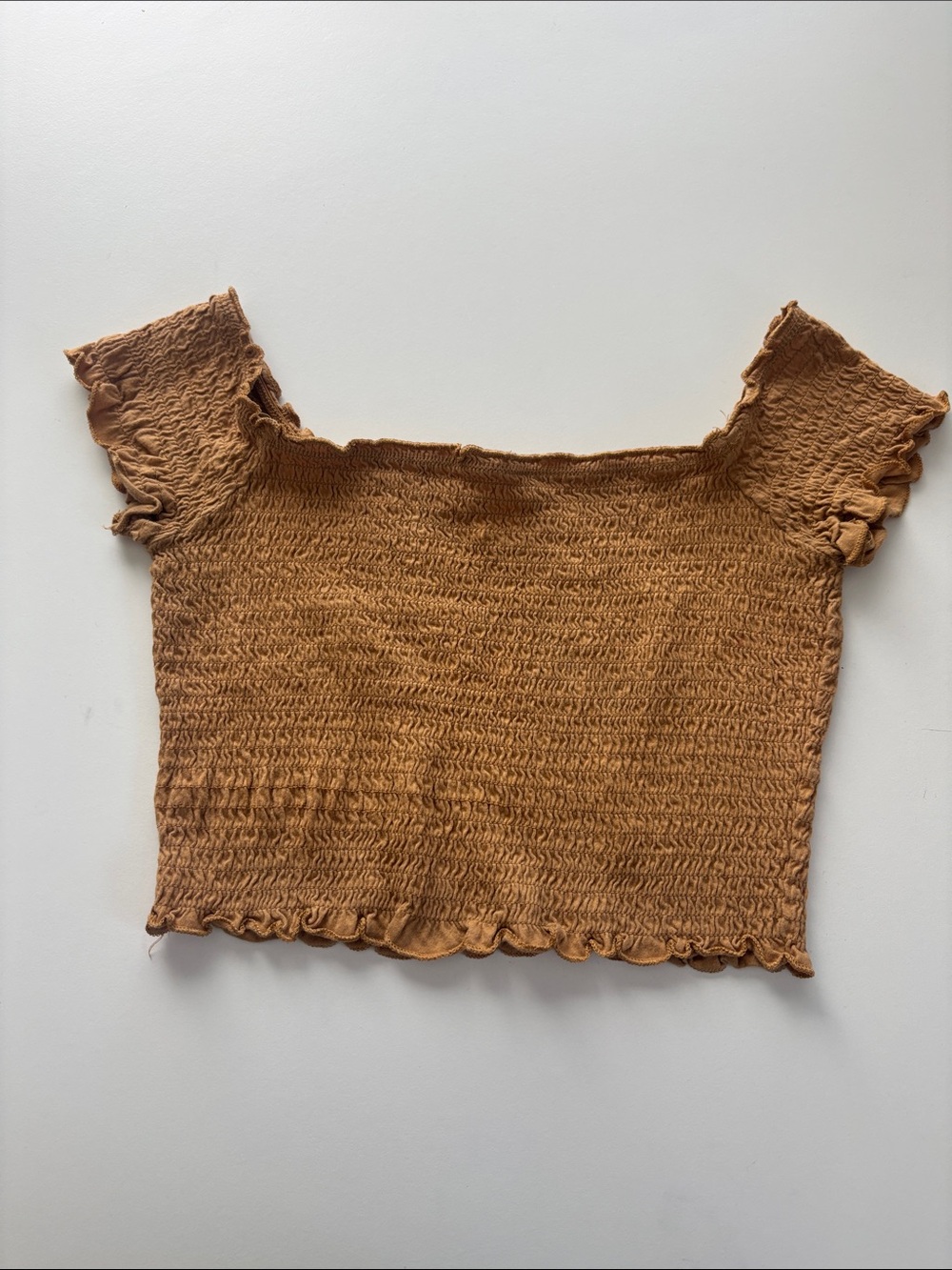 Bozzolo Rust-Colored Smocked Square-Neck Crop Top -612sku